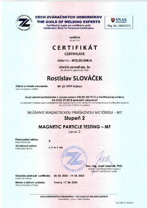 Certifikát MT