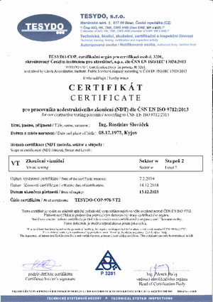 Certifikát VT